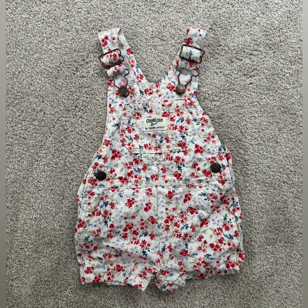 OshKosh B'gosh White Floral Girls' Overalls with Red and Blue Flowers